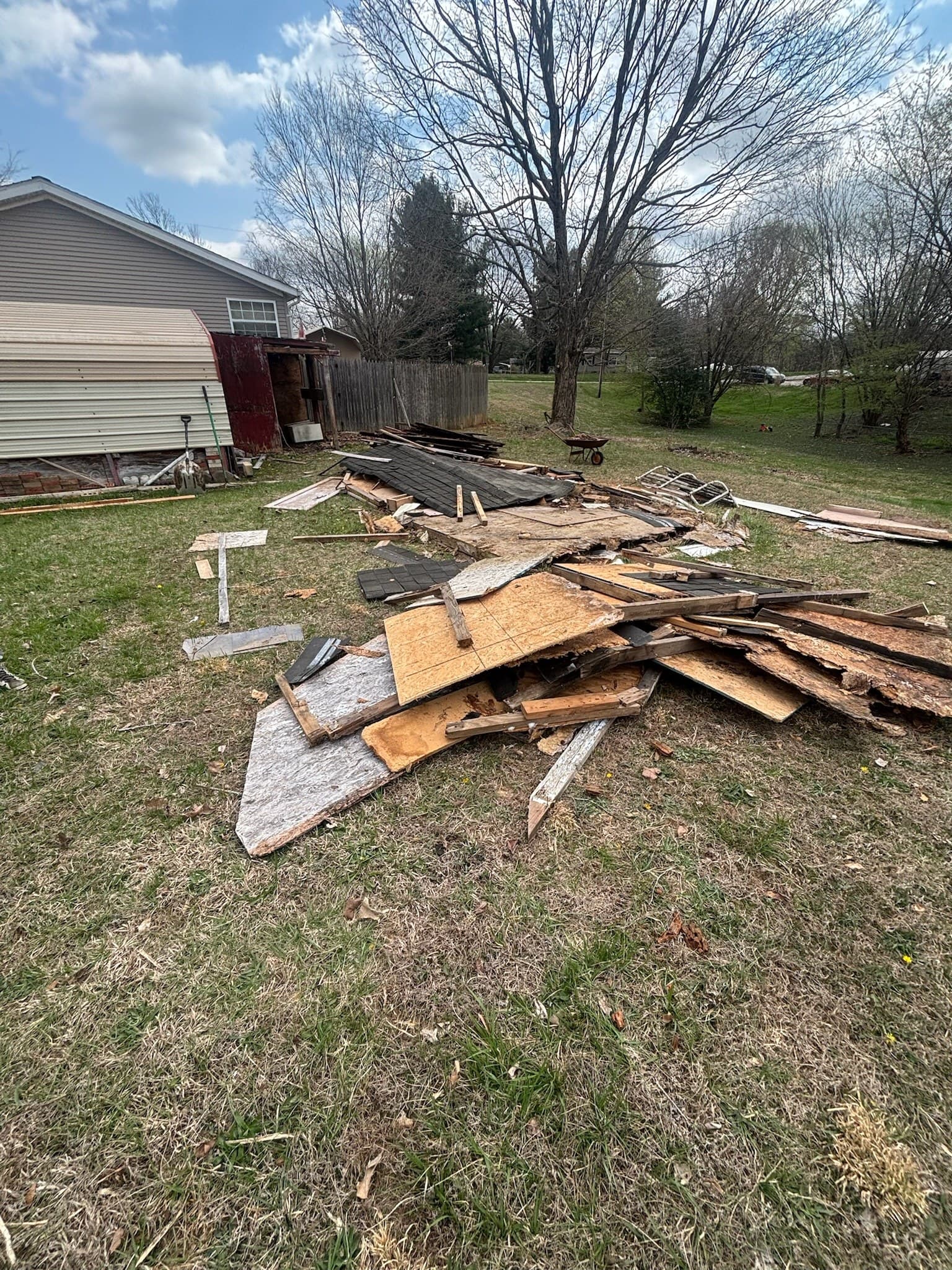 Debris collected during a shed-demolition project